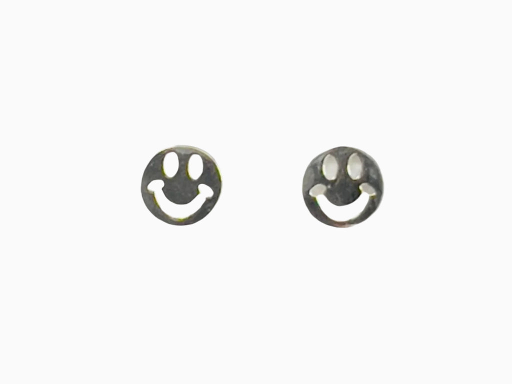 Happy Face Stud Earrings - 925 Sterling Silver