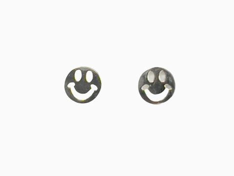 Sterling Silver Happy Face Stud Earrings - 925 Sterling Silver