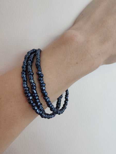 Dark Blue Glass Beads Bracelet