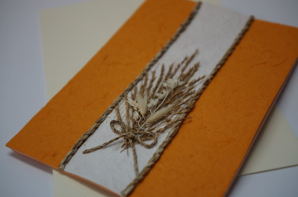 Orange Card with Wheat Bouquet Close Up