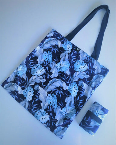 Tamar Shopping Bag (6501) Blue Leaf Pattern, foldable