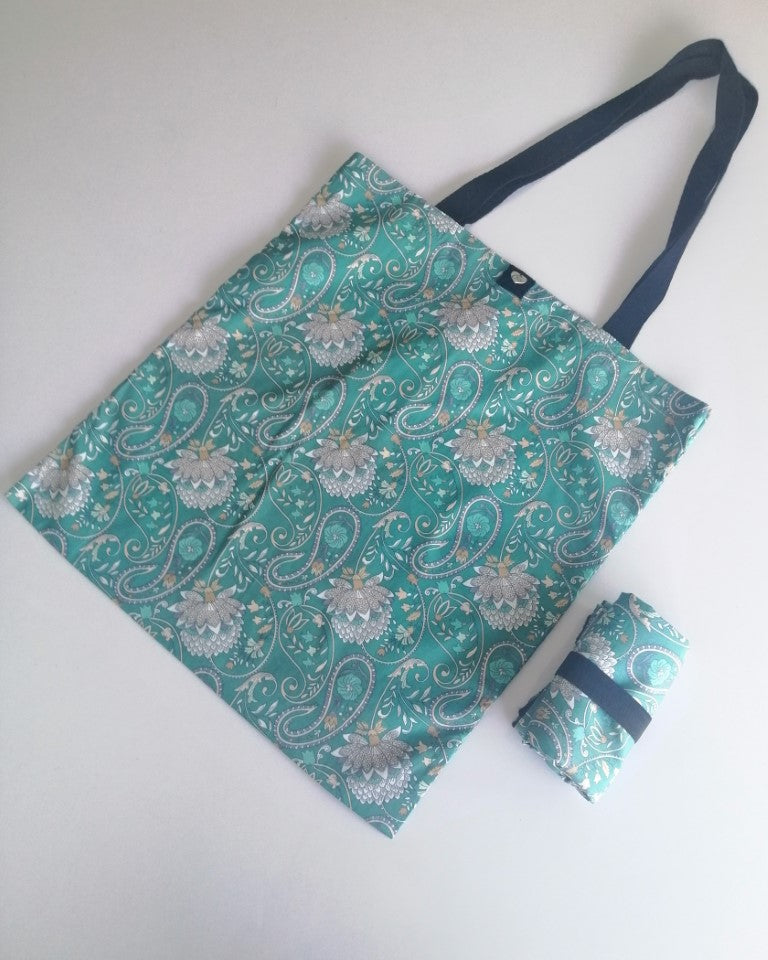 Tamar Shopping Bag (6508) Turquise Flower Baroque Pattern, foldable