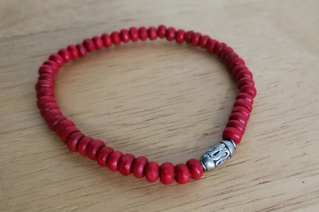 Wooden Beaded Bracelet  (Red)
