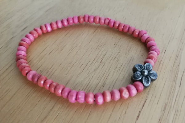 Wooden Beaded Bracelet  (Soft Pink)