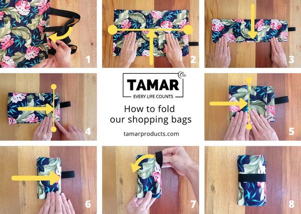 Tamar Shopping Bag (6502) Turqouise/Grey Leaf Pattern, foldable